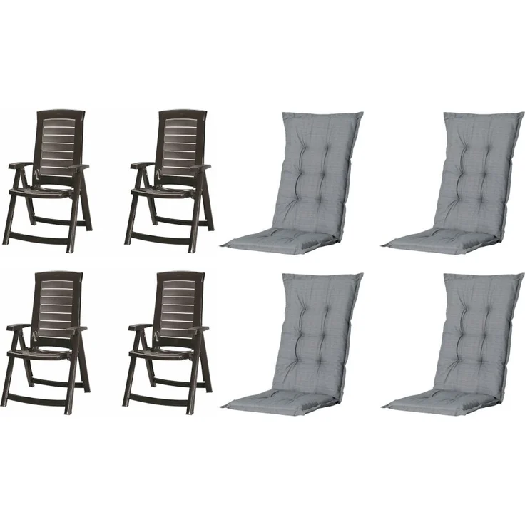 SET Aruba, 4 x Klappsessel graphit, 4 x Auflage grau – Bild 1