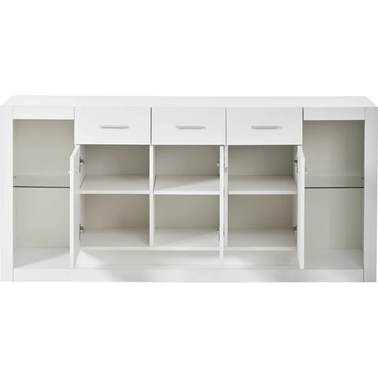 DESVIAE Sideboard mit LED-Beleuchtung und 14 Fächern 160x75x40 cm Spanplatte Weiß – Bild 8