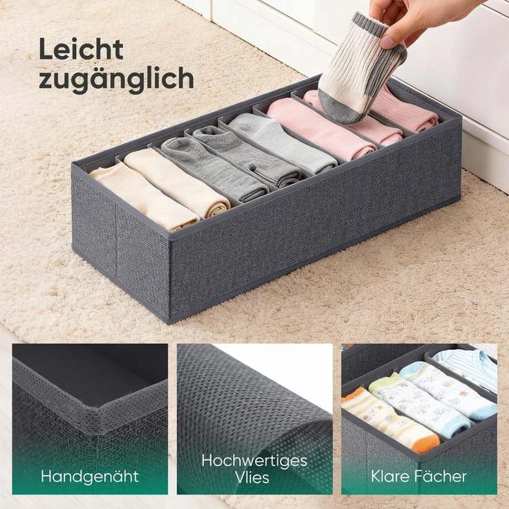 Sekey Aufbewahrungsbox Set aus Vliesstoff Faltbare Schubladen Organizer für Schrank und Kleiderschrank mit Fächer 19 x 40 x 11 cm 8 Stück – Bild 5