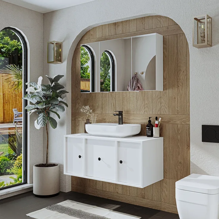 Skye Decor '2568' Badmöbel-Set mit Waschbecken & Spiegel (2-teilig), Weiß, 105 x 58 x 45 cm
