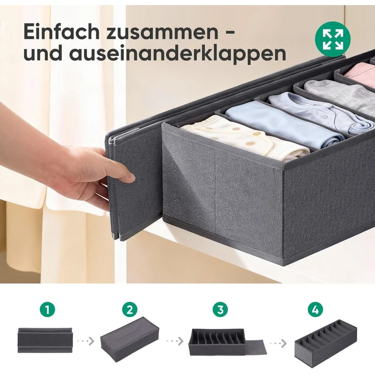 Sekey Aufbewahrungsbox Set aus Vliesstoff Faltbare Schubladen Organizer für Schrank und Kleiderschrank mit Fächer 19 x 40 x 11 cm 8 Stück – Bild 4