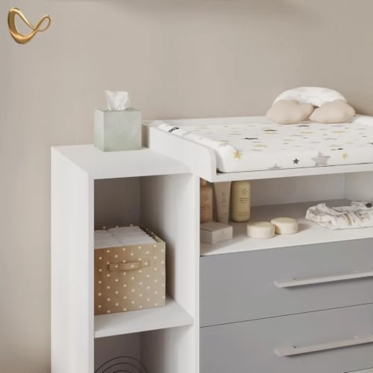 Livinity® Wickelkommode Torino, Weiß/Grau/Weiß, XL mit Schubladen – Bild 6