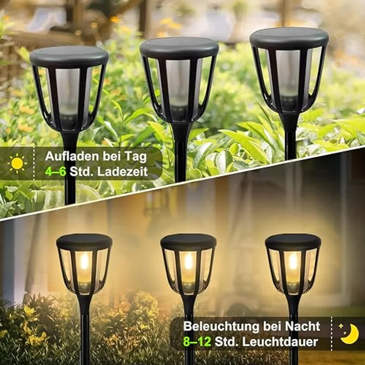 BOLD 2er Set LED Solarfackel mit Flammeneffekt - Garten Fackel Metall 149cm – Bild 5