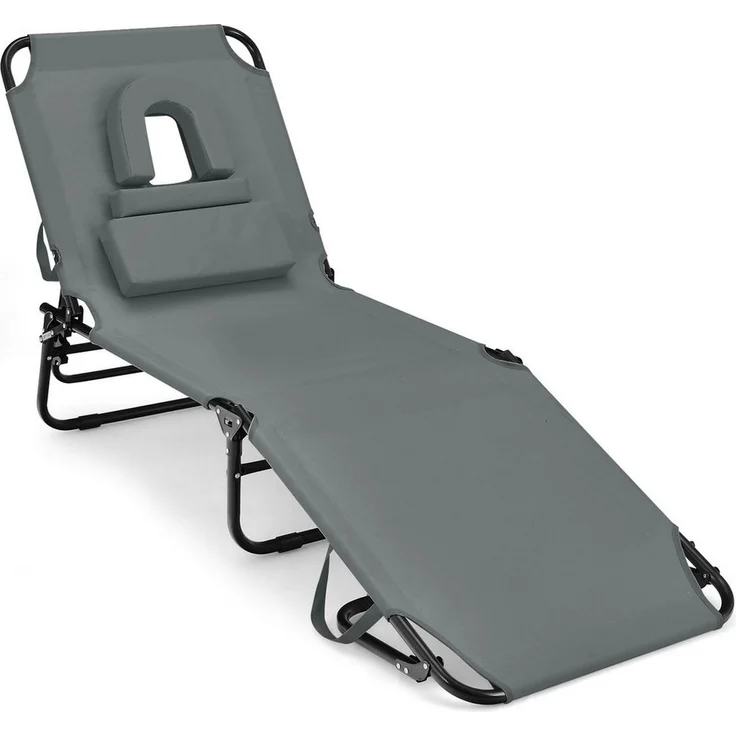 COSTWAY Gartenliege Sonnenliege, 1 St, mit Gesichtsöffnung & Kissen, klappbar – Bild 1