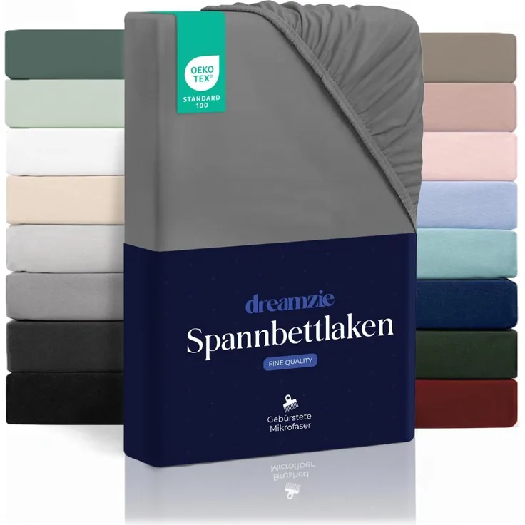 Dreamzie - Spannbettlaken 160x200 cm | Mikrofaser Weich – Für Dicke Matratzen – Oeko-Tex | Komfort, Atmungsaktivität, Pflegeleicht – Anthrazit