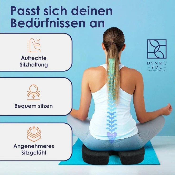 DYNMC you Sitzkissen Bürostuhl - Test SEHR GUT - Sitzring steißbein entlastung, Kissen Stuhl Entlastet Rücken & Erhöht Sitzkomfort – Bild 2