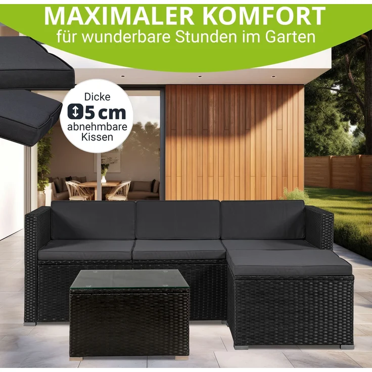 Juskys 'Punta Cana' Lounge, Polyrattan , Schwarz | Dunkelgrau, M – Bild 4