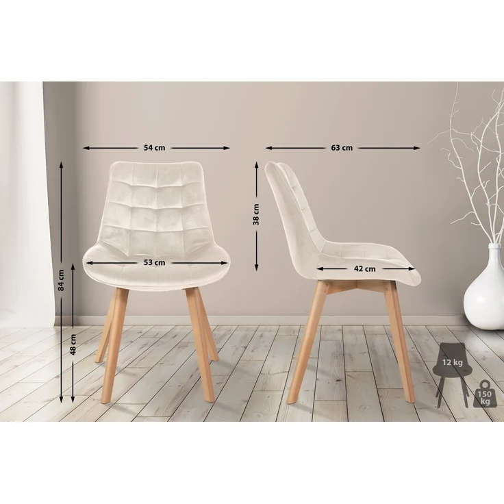 CLP 2er Set Esszimmerstühle Brook mit Samtbezug,creme – Bild 2