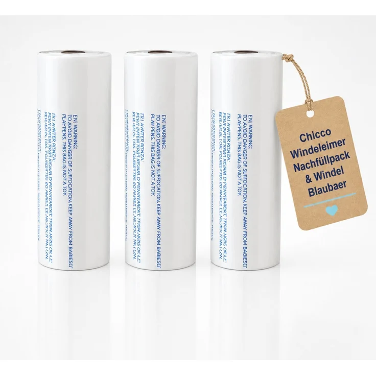 Chicco Windeleimer Nachfüllpack & Windel Blaubaer | geruchsdichte & auslaufsichere Beutel | Für saubere und geruchsfreie Wickelbereiche | Nachfüllkassette, Nachfüllfolie für Windeleimer – Bild 2