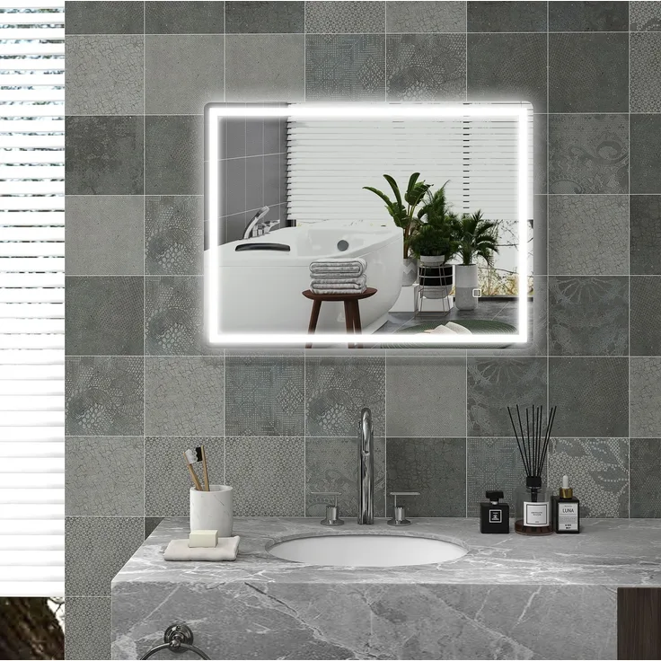 Badezimmerspiegel 60 x 80 x 4 cm mit LED-Beleuchtung, Antibeschlagfunktion und Touchsteuerung