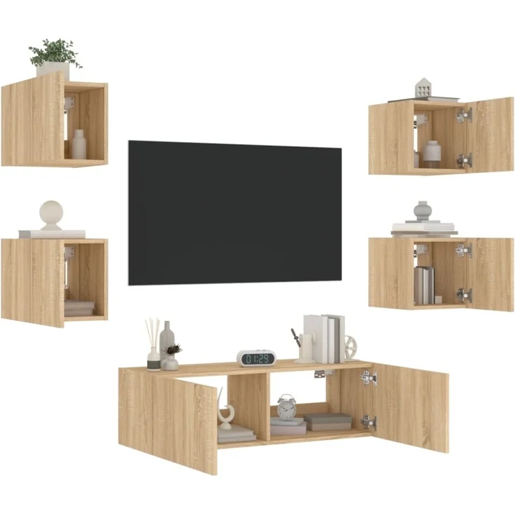 vidaXL 5-tlg. TV-Wohnwand mit LED-Leuchten Sonoma-Eiche 3216862 – Bild 1
