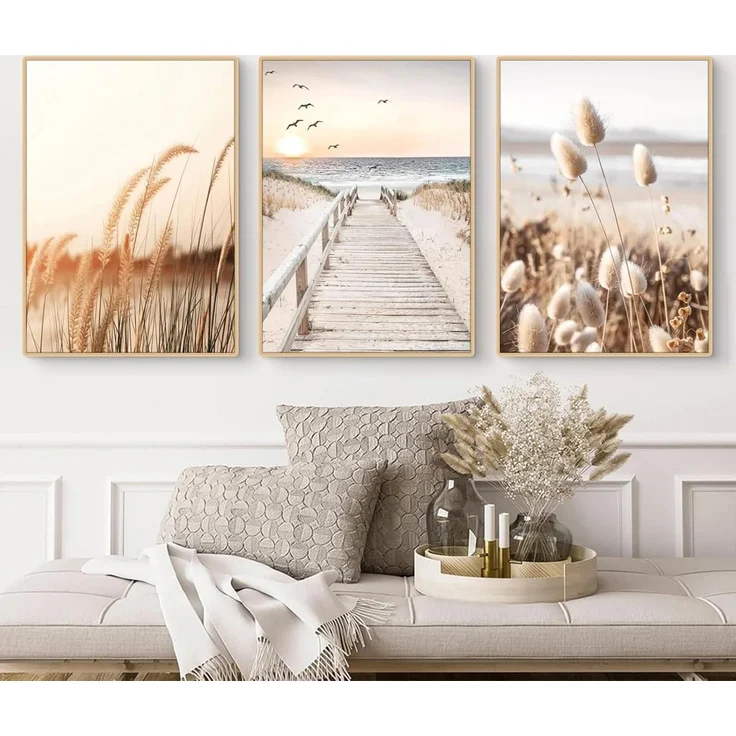 Poster Set 3teilig Küstenstrand Seevogel Pampasgras Boho A 21x30cm – Bild 2