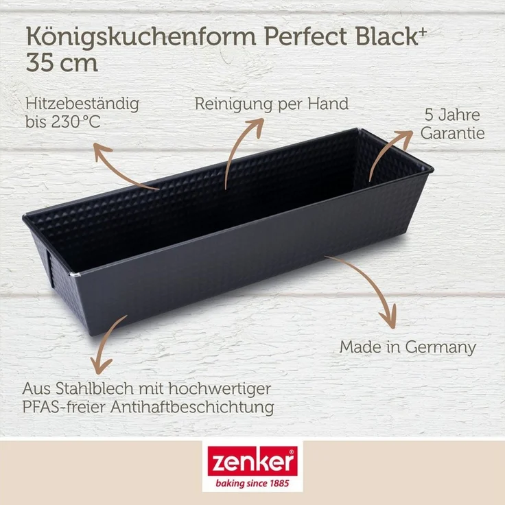 Zenker Königskuchenform Perfect Black 35 cm – Hochwertige Kastenform aus Stahlblech mit Antihaftbeschichtung, Hitzebeständigkeit +230 °C Made in Germany – Bild 2