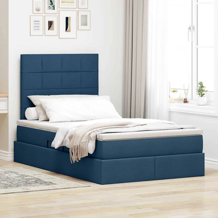 vidaXL LED-Speicherbett mit Matratze Blau 120 x 190 cm Stoff 3372407 – Bild 1
