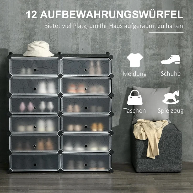 HOMCOM Schuhregal Kunststoffregal für 24 Paar Schuhe, Schuhkarton für Flur 1-tlg, DIY Steckregal Aufbewahrung von Schuhen – Bild 4