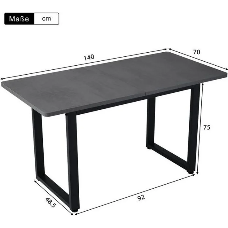 BlingBin Esstisch Küchentisch Wohnzimmertisch im Industriestil (Geeignet für 4-6 Personen, 1-St, mit einer Tragkraft von bis zu 100 kg), 140L x 70B x 75H cm,Eisen,Schwarz + Grau