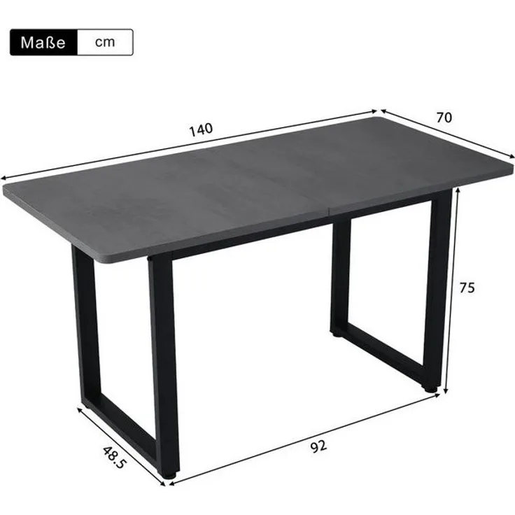 BlingBin Esstisch Küchentisch Wohnzimmertisch im Industriestil (Geeignet für 4-6 Personen, 1-St, mit einer Tragkraft von bis zu 100 kg), 140L x 70B x 75H cm,Eisen,Schwarz + Grau