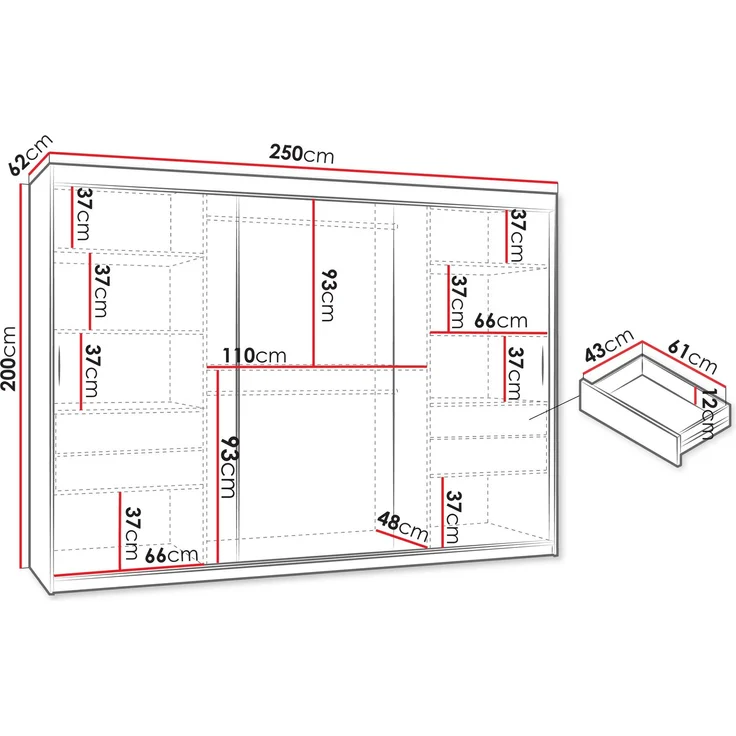 Kleiderschrank Samker 250 cm (Farbe: Cashmere, mit vier Schubladen) – Bild 5