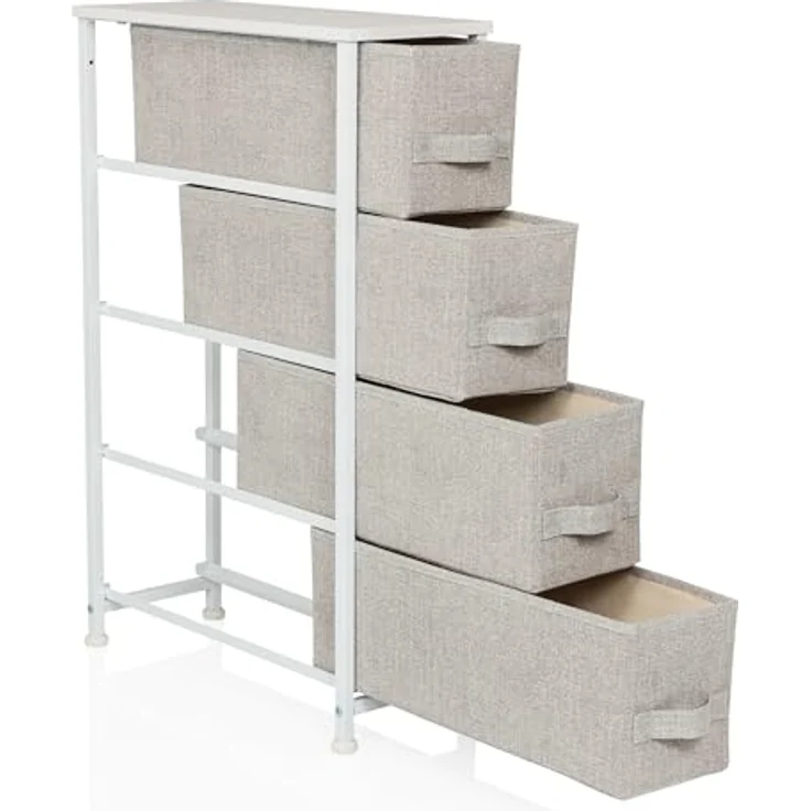 hjh LIVING Kommode mit 4 Stoffschubladen FOLDRESS S 20 x 48 x 76 cm Schubladenkommode Organizer, höhenverstellbare Fußgleiter, Metall-Gestell, Grau – Bild 7