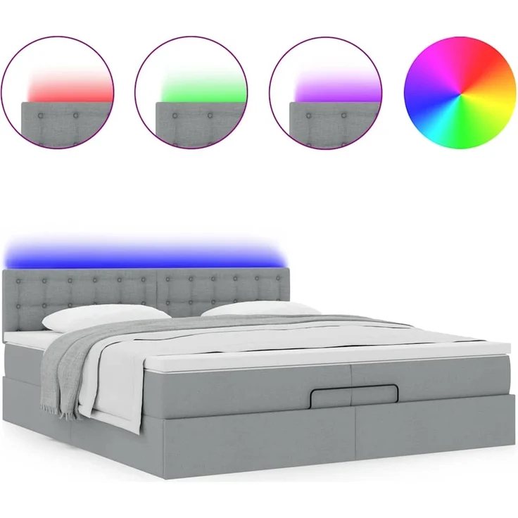 vidaXL Ottoman-Bett mit Matratzen & LEDs Hellgrau 200x200 cm Stoff 3312499 – Bild 4