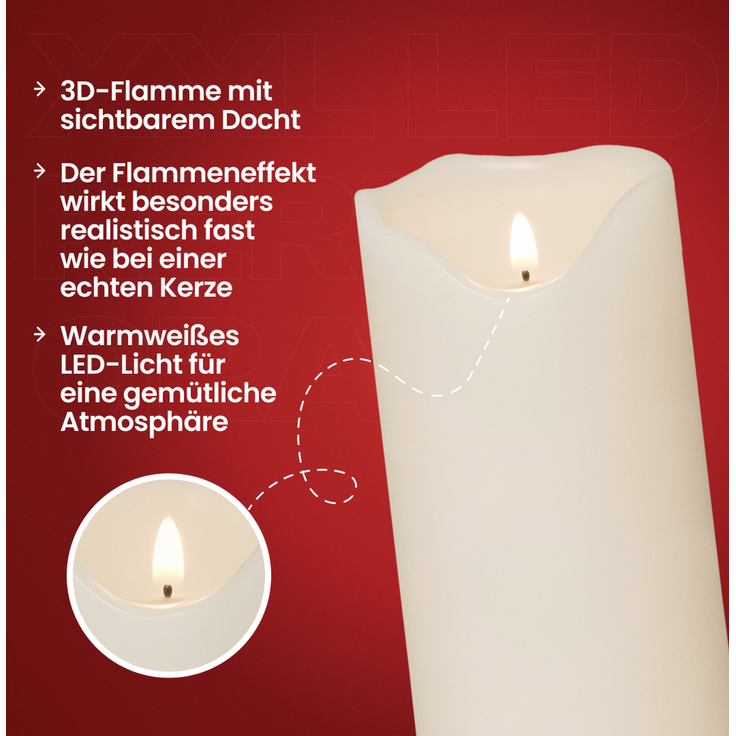 Star XXL Outdoor LED-Kerze GRAND 40 cm - realistische 3D-Flamme mit Flackereffekt, 6-Stunden-Timer, warmweißes Licht, große und wetterfeste Deko-Stumpenkerze für Innen- und Außenbereiche – Bild 4