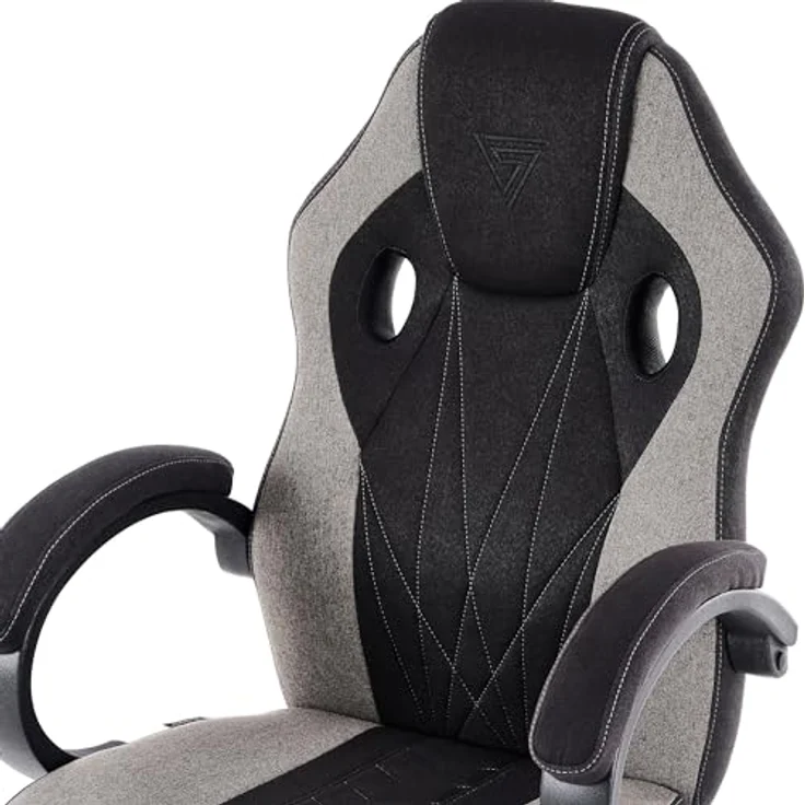 SENSE7 Gaming Stuhl Prism, ergonomischer Gaming Sessel, Gaming Chair mit Wippfunktion, Gepolsterte Armlehnen, Stoff Bürostuhl bis 120kg, PC Stuhl Schwarz-Grau – Bild 5