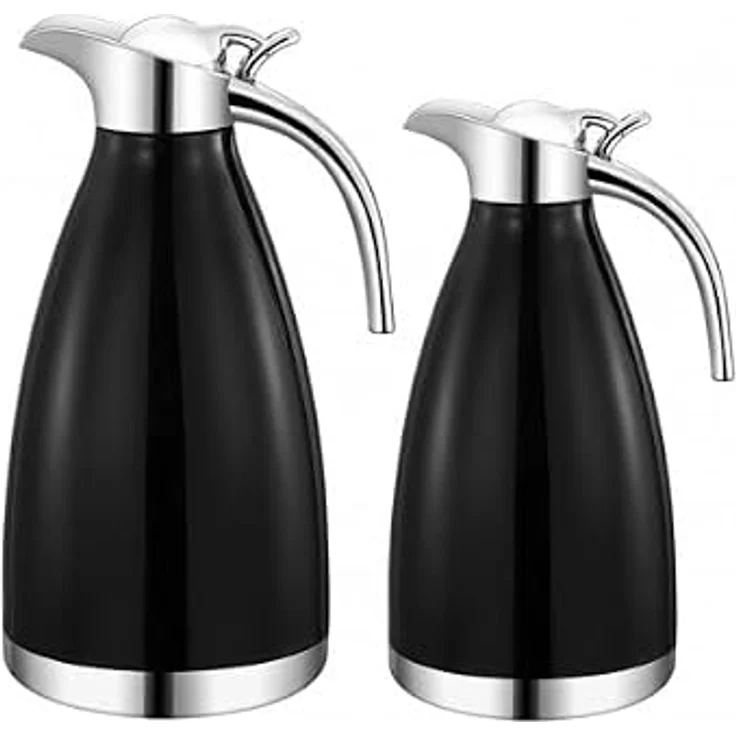 2er Set Thermoskanne Isolierkanne Kaffeekanne 1 Liter + 1,5 Liter schwarz – Bild 1