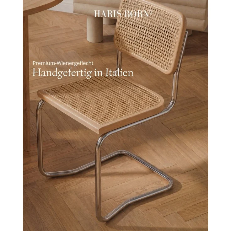 Haris Børn Freischwinger Wiener Geflecht SKØR - Handgefertigt in Italien - Premium Schwingstuhl (Set, 4 St), Buche ohne Armlehnen - Freischwinger Stühle - Rattanstühle Esszimmer – Bild 4