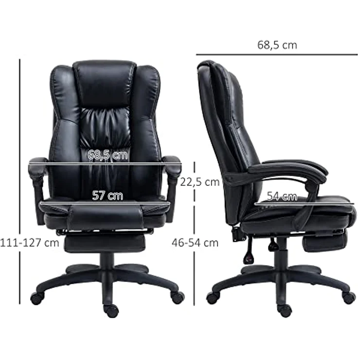 Vinsetto Bürostuhl mit Fußstütze und Massagefunktion, höhenverstellbar, 360° Drehung, 6 Vibrationspunkte, 5 Massagemodi – Bild 3