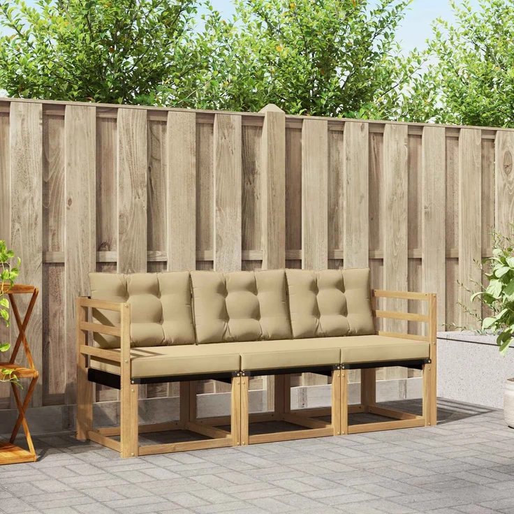 vidaXL Outdoor-Sofagarnitur 3 stk. 3-Sitzer Weiß und Beige 3389155 – Bild 1