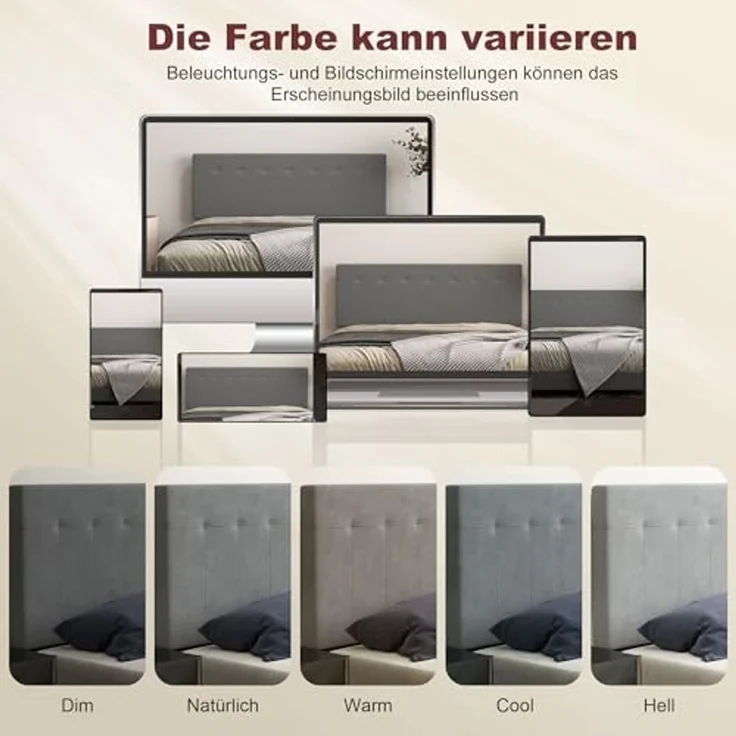 HOMCOM Kopfteil 3-Fach höhenverstellbar Bettkopfteil mit Metallbeinen gesteppt Polsterkopfteil mit Samtoptik für Schlafzimmer 140 x 10 x 106/116/126 cm Grau – Bild 5
