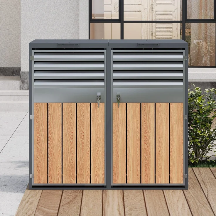 Mülltonnenbox, Mülltonnenverkleidung, 120L 240L, wetterfest, Container, Abfallbehälter, Tonnenhaus, Gartenbox, abschließbare Müllbox (2 Tonnen) – Bild 3