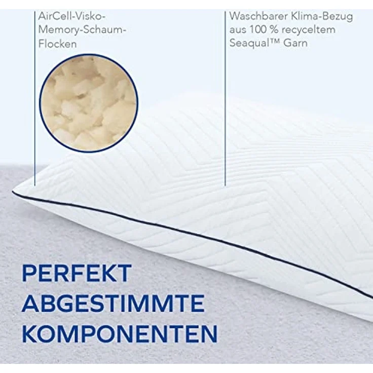 MLILY Kopfkissen 40x80cm, Rückenschläfer, Seitenschläfer, Bauchlage, Bezug aus 100% recyceltem Seaqual-Garn – Bild 4