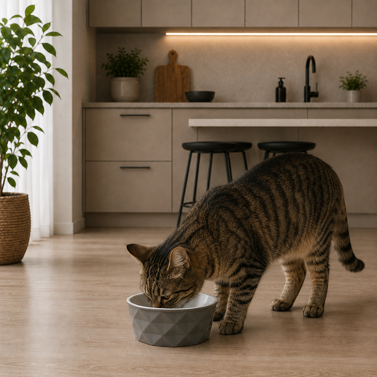 belviona Katzennapf aus Keramik, rutschfester Futter- & Wassernapf mit Silikonboden, robust & spülmaschinengeeignet, 550 ml, dunkelgrau/hellgrau matt