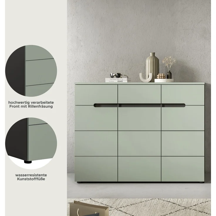 Schuhkommode (B/H/T: 94x120x37 cm) in Smoke Green Nachbildung – Bild 8