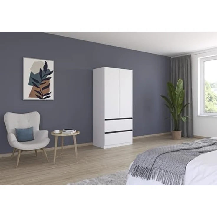 Rauch Möbel Costa, Kleiderschrank für Schlafzimmer, Kinderzimmer, Babyzimmer, Garderobe, Flur, 2-türig, 2 Schubladen, Push-to-Open, mit Zubehör Premium, Farbe Weiß, Breite 91 cm – Bild 4