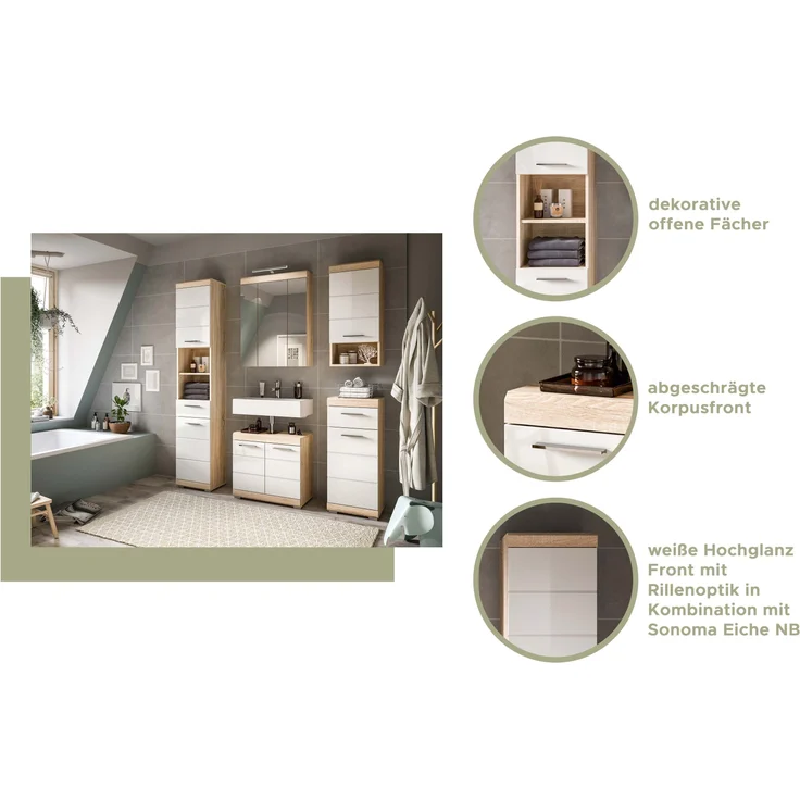 Badezimmer-Set >Lambada< in sonoma eiche hell/weiß - 112x191x34cm (BxHxT) – Bild 9