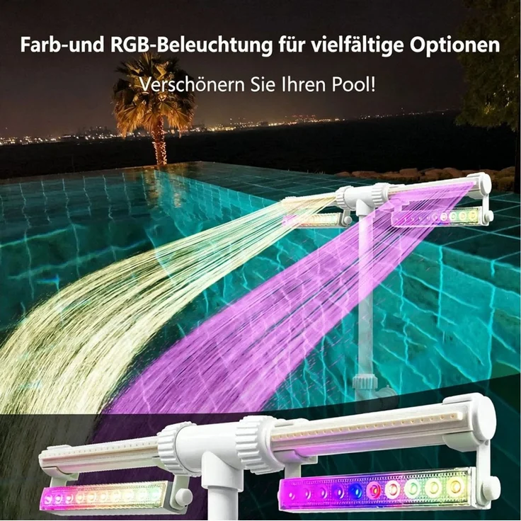 Rutaqian Poolwasserfall Pool Wasserfall mit LED Poollicht RGB, Poolfontäne Fernbedienung, Pool Springbrunnen mit Doppeldüse, Timer, IP65 für Pool Zubehör – Bild 2