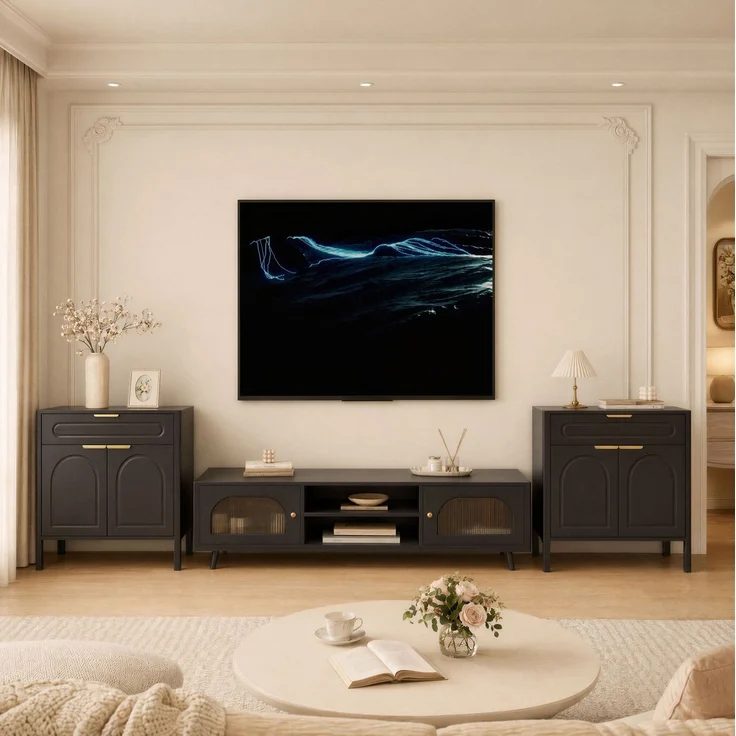 DESVIAE Sideboard Schwarz aus Holzwerkstoff – 75x78,5x36 cm – Schublade, 2 Türen – Bild 5