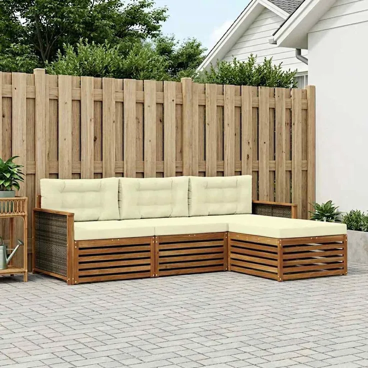 vidaXL Outdoor-Sofagarnitur 4 stk. 3-Sitzer Natur und Creme 3383198