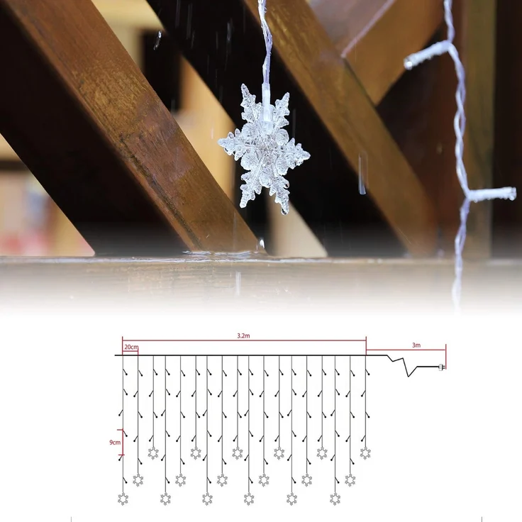 SALCAR 108er LED Schneeflocke Lichtervorhang Innen, 3M 18er Schneeflocken Lichterkette Außen, LED Weihnachtsdeko Fenster mit 9 Modi und Speicherfunktion, Warmweiß – Bild 8
