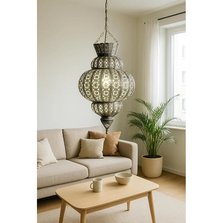 Marrakesch Orient & Mediterran Interior Pendelleuchte Orientalische Pendelleuchte Harem Silber 45cm, Lampe für Wohnzimmer, Handarbeit – Bild 5