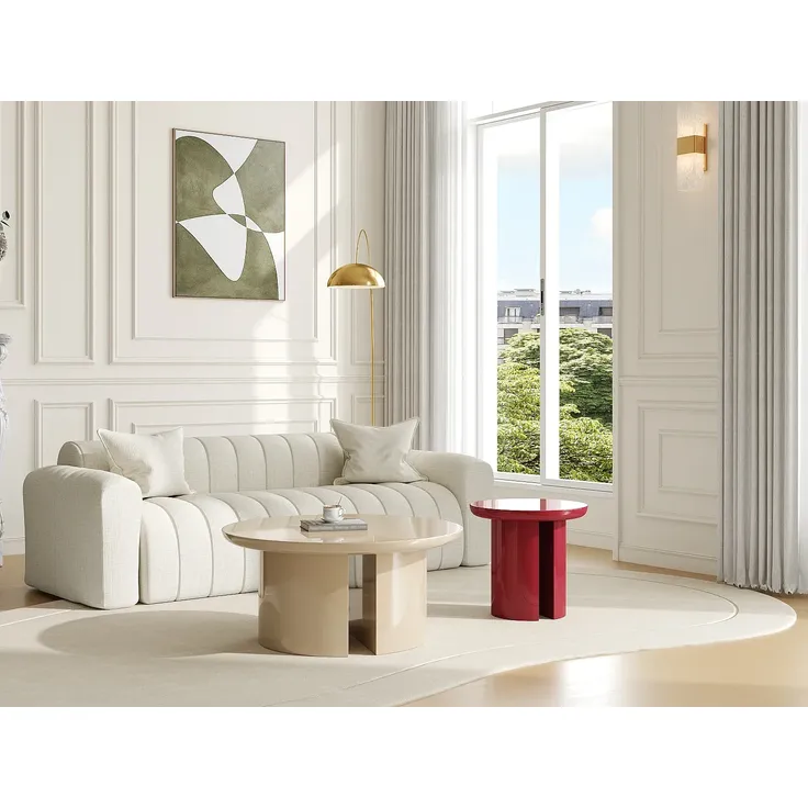 Vente-unique - DERLALI Couchtisch Holz, Platte Beige - B 90 cm x H 40,5 cm x L 90 cm