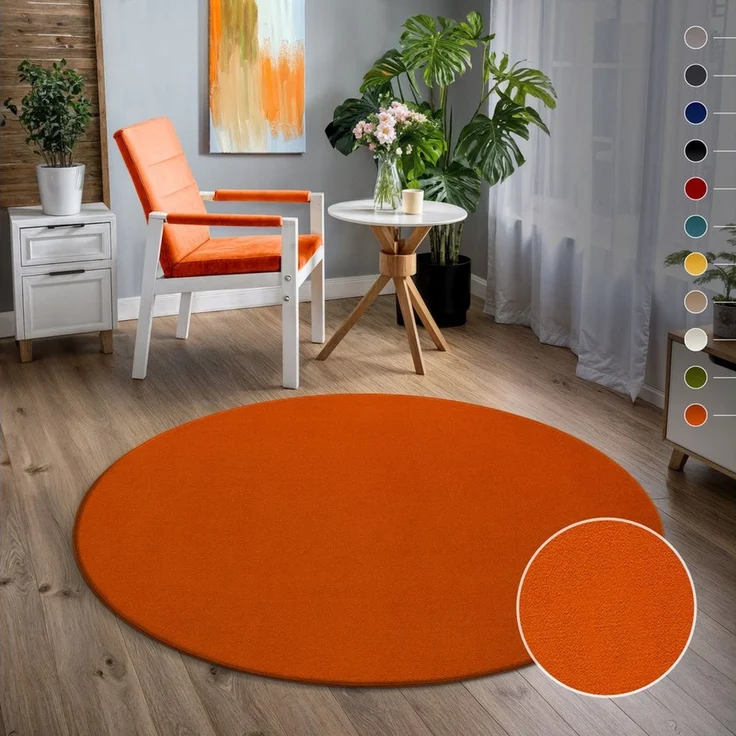 Sanat Teppich UNI, auch als Läufer und Rund, rund, Höhe: 13 mm, robuster Kurzflorteppich, große Farbauswahl, Wohnzimmer, alle Räume – Bild 1