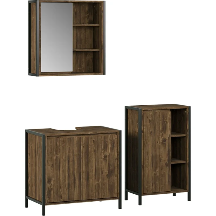 Badmöbel-Set Naola Eiche/Schwarz 3-teilig Vicco – Bild 1