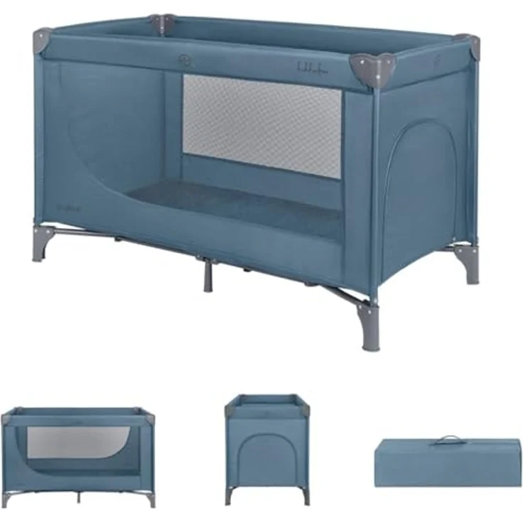 Kikkaboo Reisebett so gifted eine Ebene, weiche Matratzenauflage, Seiteneingang grau blau – Bild 1