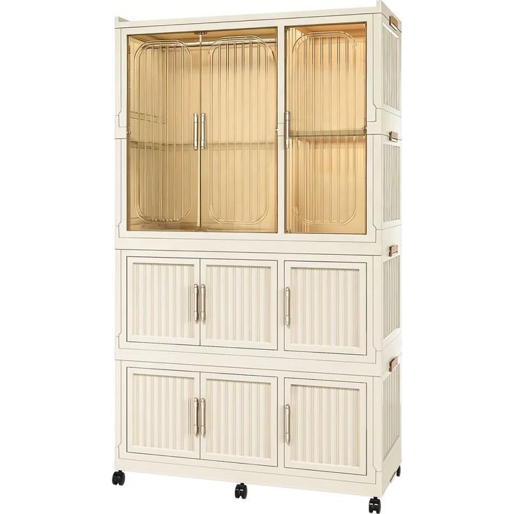 Kleiderschrank aus Kunststoff, faltbar mit 9 Magnettüren, 92x45x158 cm, Cremeweiß – Bild 6