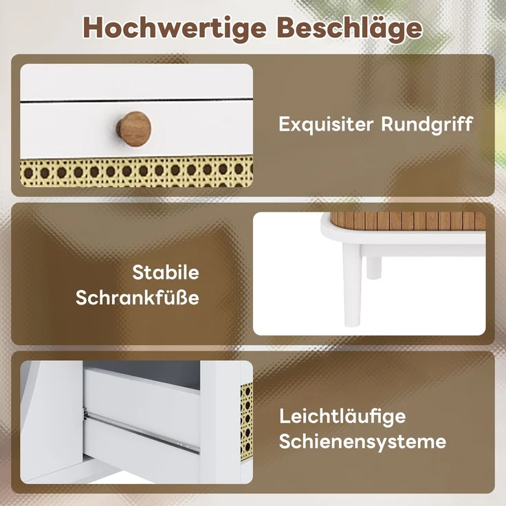 Merax Sideboard, Rattankommode, Kommode mit Schiebetüren, verstellbaren Einlegeböden, gewölbter Platte – Bild 6