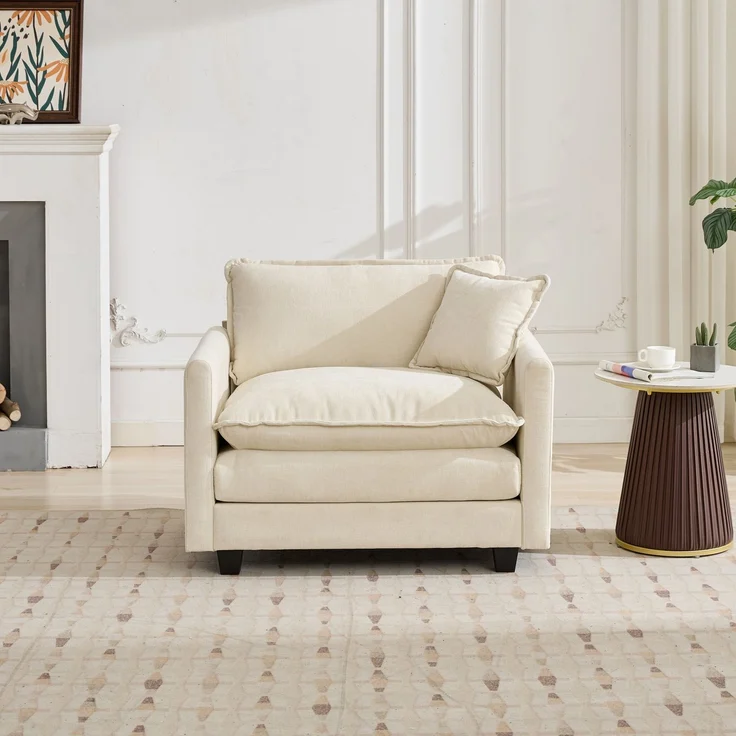 ZUBALIYA Sofa mit LED - Beleuchtung, mit Chenille - Bezug, mit Cordbezug, modular aufgebaut, aus Chenille, Beige – Bild 3