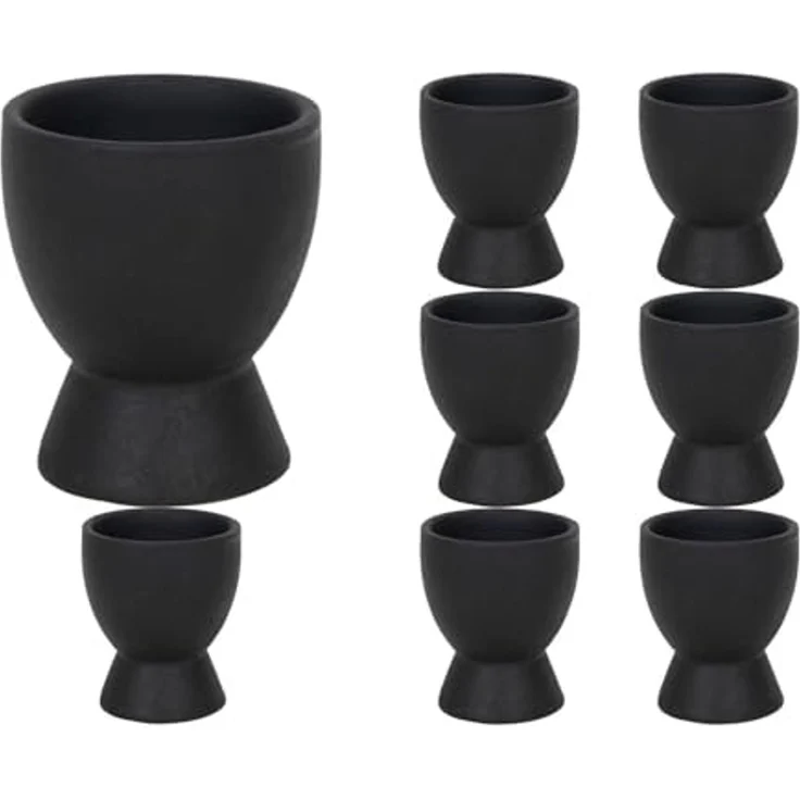 HIT Trading Eierbecher BRUNCH, Ø 6 cm, H 8 cm, Schwarz matt, (Set, 8-tlg), Steingut – Bild 1